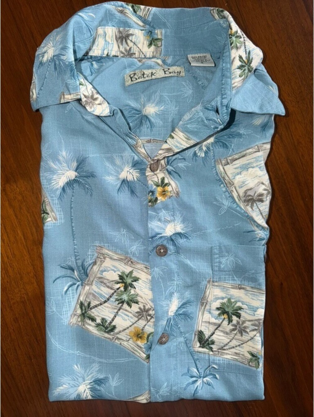 Batik Bay Men's Light Blue Hawaiian Shirt with Palm Tree Print - Size S